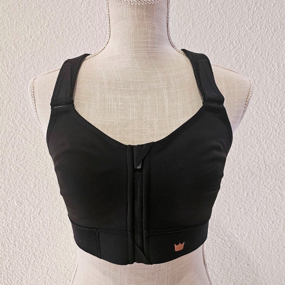 SHEFIT Ultimate Sports Bra Black Rose Gold Marble Zip Front High Impact 1Luxe